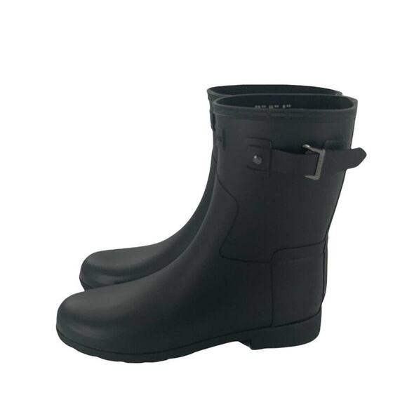 Hunter Original Refined Short Buckle Pull On Black Women's Rain Boots 11 New - Picture 3 of 9